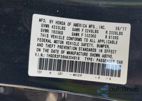 2017 Honda Accord Lx from USA, damaged, VIN 1HGCR2F36HA304618